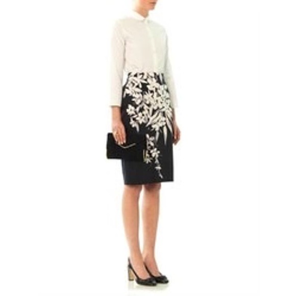 Max Mara Studio Marisa Pencil Skirt Navy and White Floral Sz 4 - Picture 1 of 6